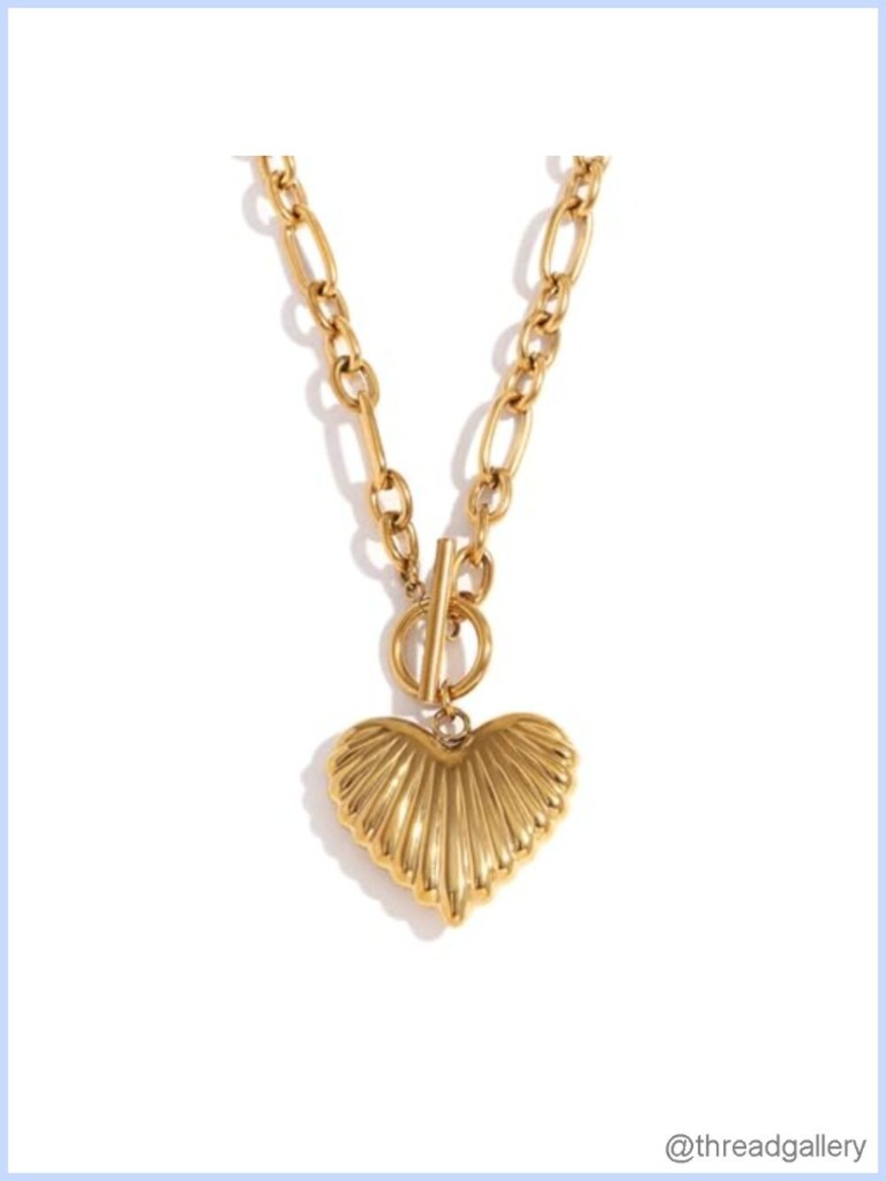Chunky Heart Necklace 18K Gold Plated Stainless Steel Paperclip Chain Statement